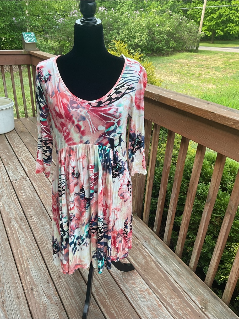 Annabelle Floral Scoop Neck Tunic - Pink, Teal, Navy